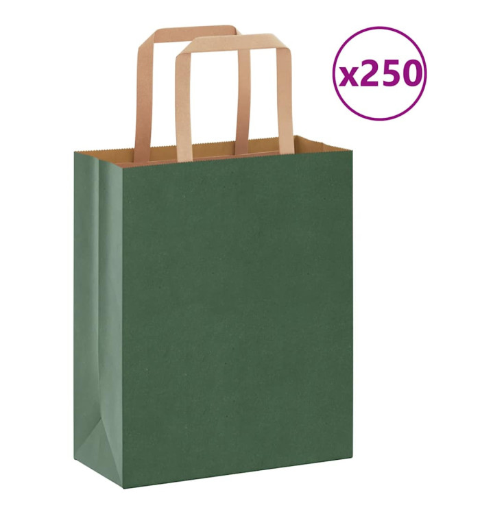 Sacs en papier Bags pcs avec poignées vert 18x8x22 cm | Mobilier & Déco