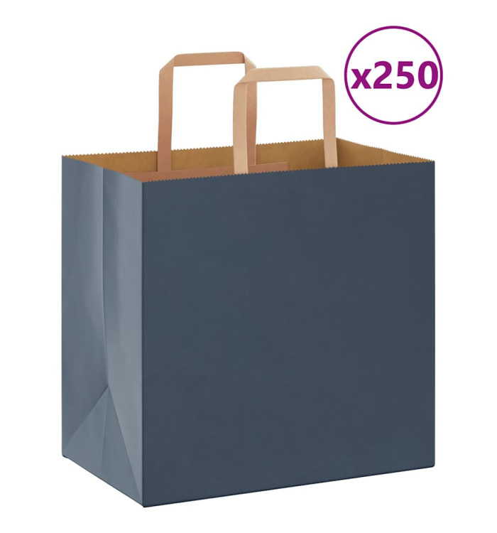 Sacs en papier 250 pcs avec poignées bleu 26x17x25 cm | Mobilier & Déco
