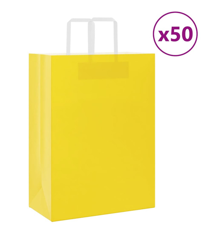 Sacs en papier 50 pcs avec poignées jaune 32x17x44 cm | Mobilier & Déco