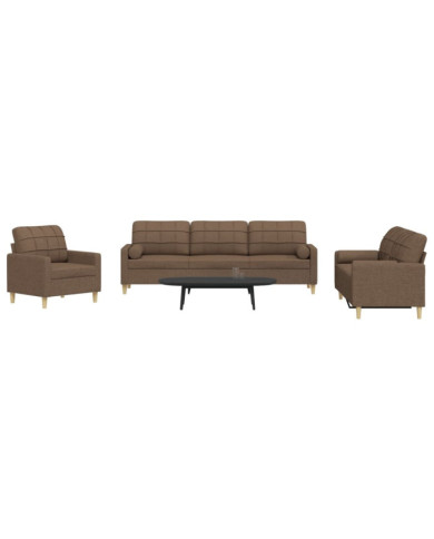 Ensemble de canapés 3 pcs avec coussins décoratifs marron tissu | Mobilier & Déco