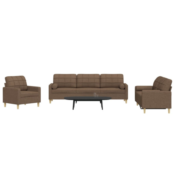 Ensemble de canapés 3 pcs avec coussins décoratifs marron tissu | Mobilier & Déco