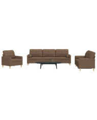Ensemble de canapés 3 pcs avec coussins décoratifs marron tissu | Mobilier & Déco