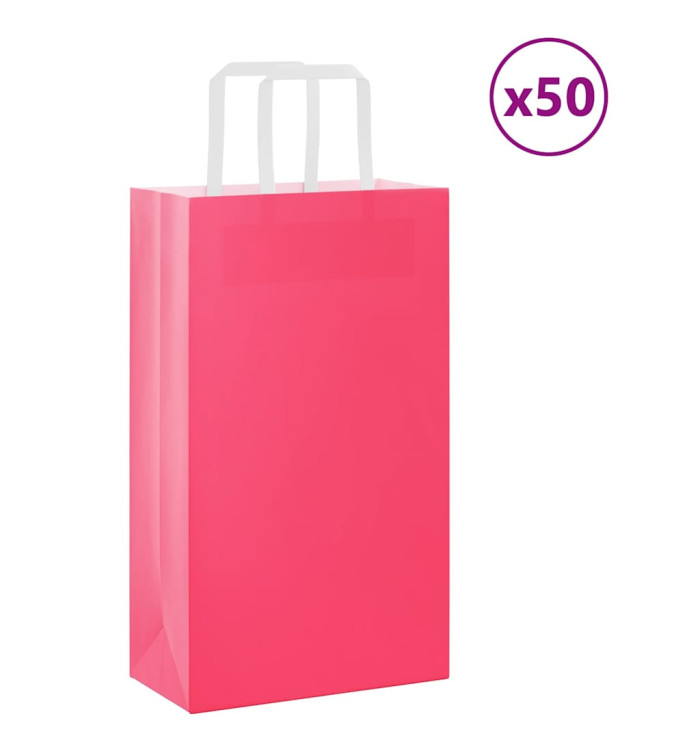 Sacs en papier 50 pcs avec poignées rose 21x11x36 cm | Mobilier & Déco