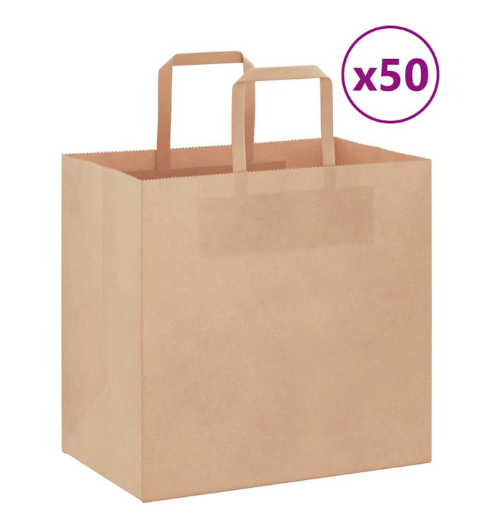 Sacs en papier 50 pcs avec poignées marron 26x17x25 cm | Mobilier & Déco