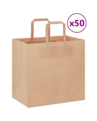 Sacs en papier 50 pcs avec poignées marron 26x17x25 cm | Mobilier & Déco