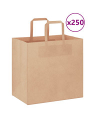 Sacs en papier 250 pcs avec poignées marron 26x17x25 cm | Mobilier & Déco