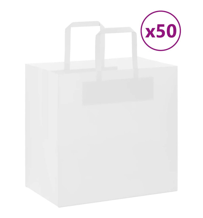 Sacs en papier 50 pcs avec poignées blanc 26x17x25 cm | Mobilier & Déco
