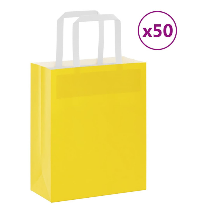Sacs en papier 50 pcs avec poignées jaune 18x8x22 cm | Mobilier & Déco