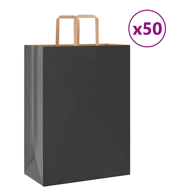 Sacs en papier 50 pcs avec poignées noir 32x17x44 cm | Mobilier & Déco
