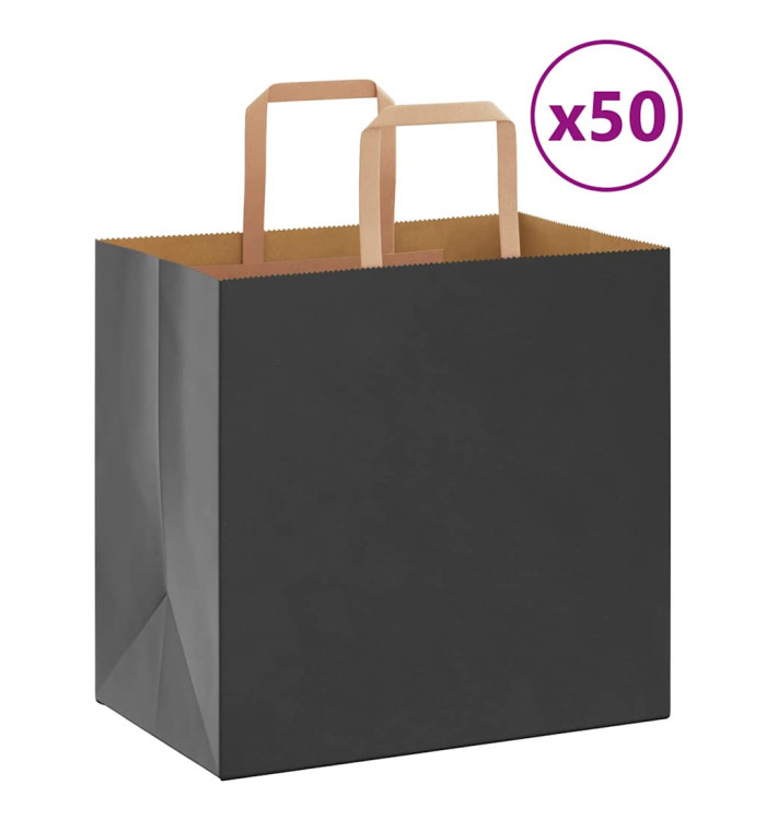 Sacs en papier 50 pcs avec poignées noir 26x17x25 cm | Mobilier & Déco