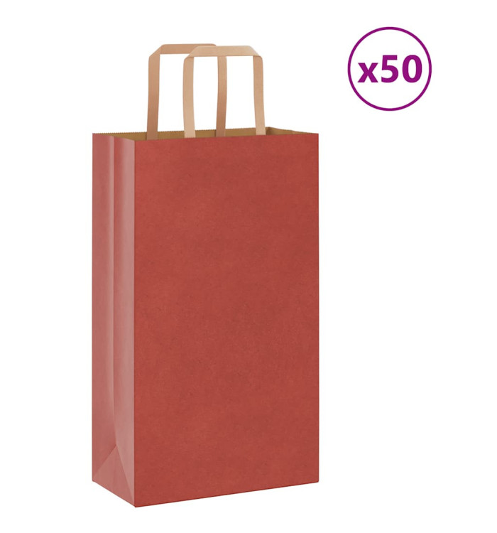 Sacs en papier 50 pcs avec poignées rouge 21x11x36 cm | Mobilier & Déco