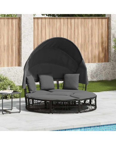 Lit de repos d'extérieur avec auvent et coussins résine tressée | Mobilier & Déco