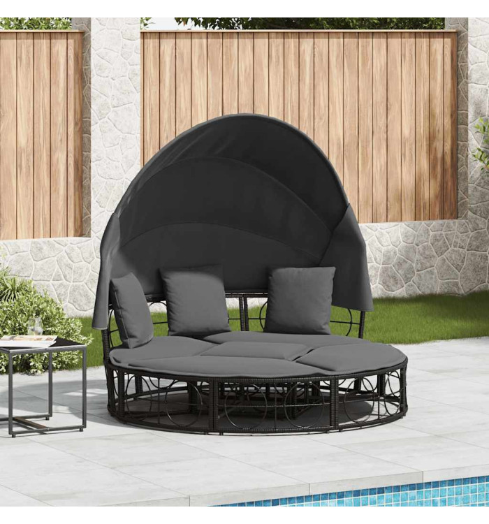Lit de repos d'extérieur avec auvent et coussins résine tressée | Mobilier & Déco