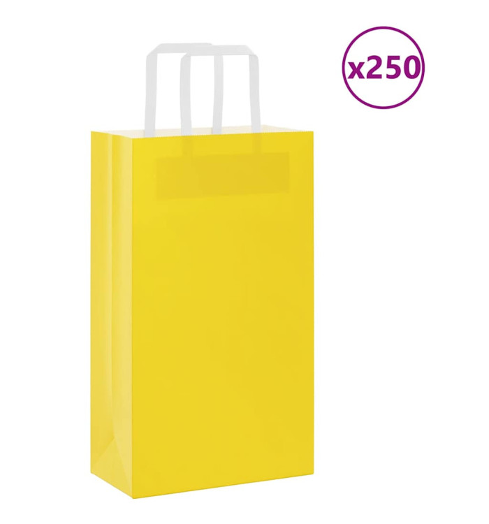 Sacs en papier 250 pcs avec poignées jaune 21x11x36 cm | Mobilier & Déco