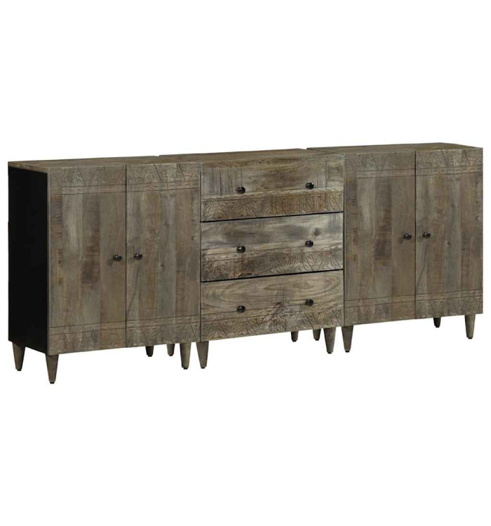 Buffets 3 pcs gris clair 60x33,5x75 cm bois de manguier massif | Mobilier & Déco