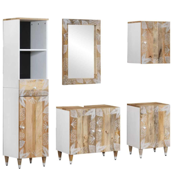 Ensemble de meubles de salle de bain 5 pcs bois manguier massif | Mobilier & Déco