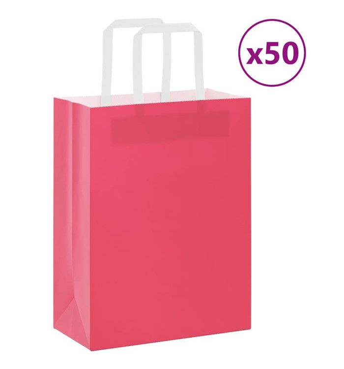 Sacs en papier 50 pcs avec poignées rose 21x11x28 cm | Mobilier & Déco
