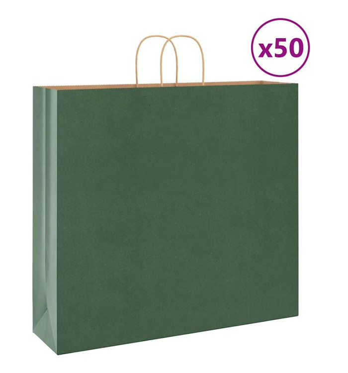 Sacs en papier 50 pcs avec poignées vert 54x15x49 cm | Mobilier & Déco