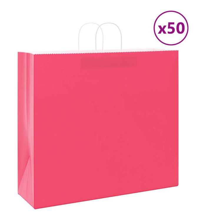 Sacs en papier 50 pcs avec poignées rose 54x15x49 cm | Mobilier & Déco