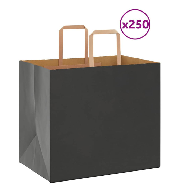 Sacs en papier 250 pcs avec poignées noir 32x22x28 cm | Mobilier & Déco