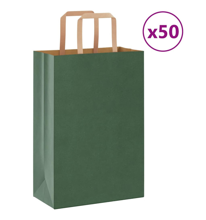Sacs en papier 50 pcs avec poignées vert 21x11x31 cm | Mobilier & Déco