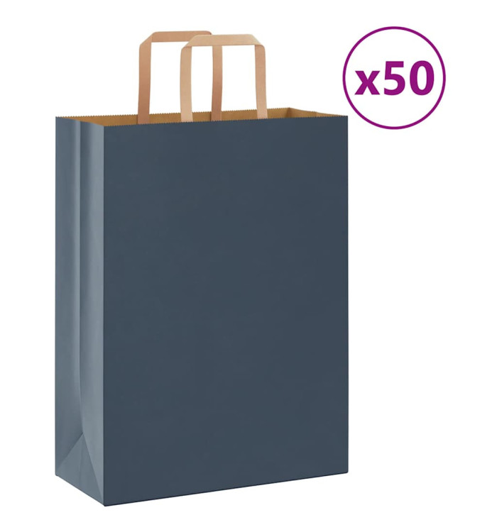 Sacs en papier 50 pcs avec poignées bleu 26x12x35 cm | Mobilier & Déco