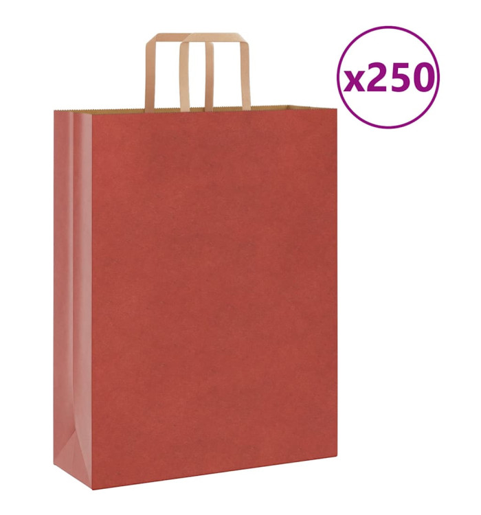 Sacs en papier 250 pcs avec poignées rouge 32x12x42 cm | Mobilier & Déco