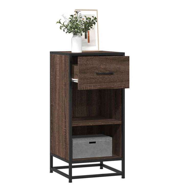 Buffet chêne marron 35,5x35x76 cm bois d'ingénierie et métal | Mobilier & Déco