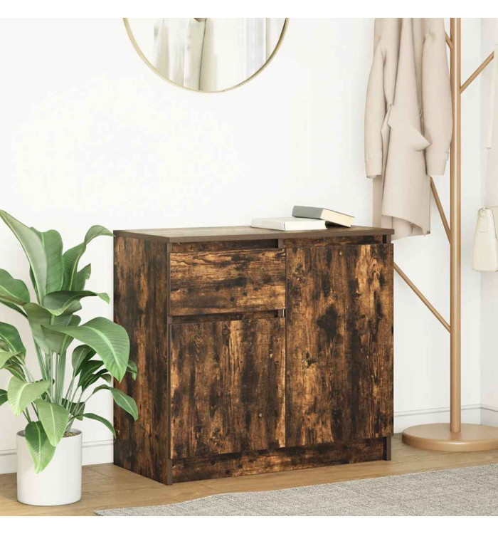 Buffet avec tiroir chêne fumé 71x35x65 cm bois d'ingénierie | Mobilier & Déco