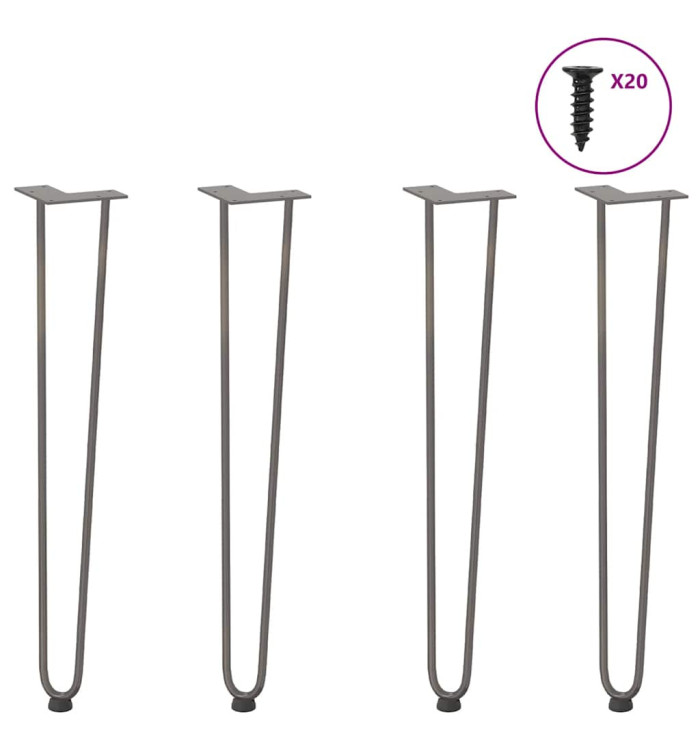 Pieds en épingle à cheveux pour consoles, lot de 4, acier naturel, 72 cm, acier massif | Mobilier & Déco
