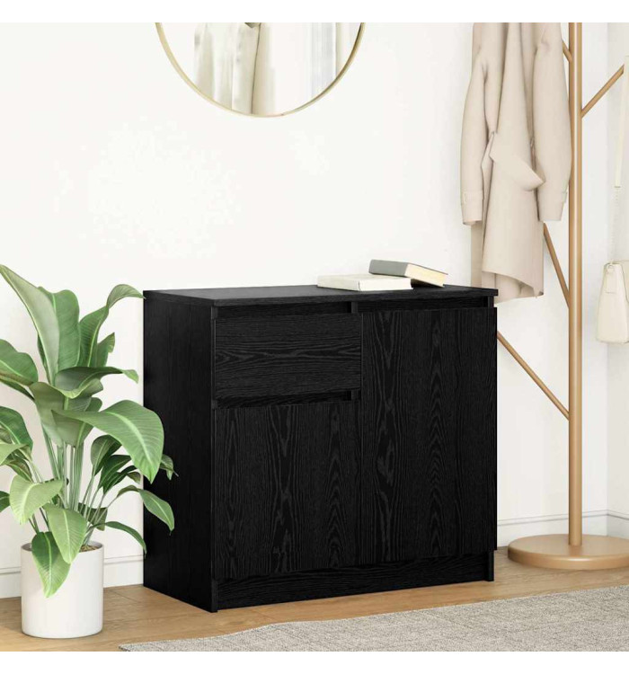 Buffet avec tiroir chêne noir 71x35x65 cm bois d'ingénierie | Mobilier & Déco
