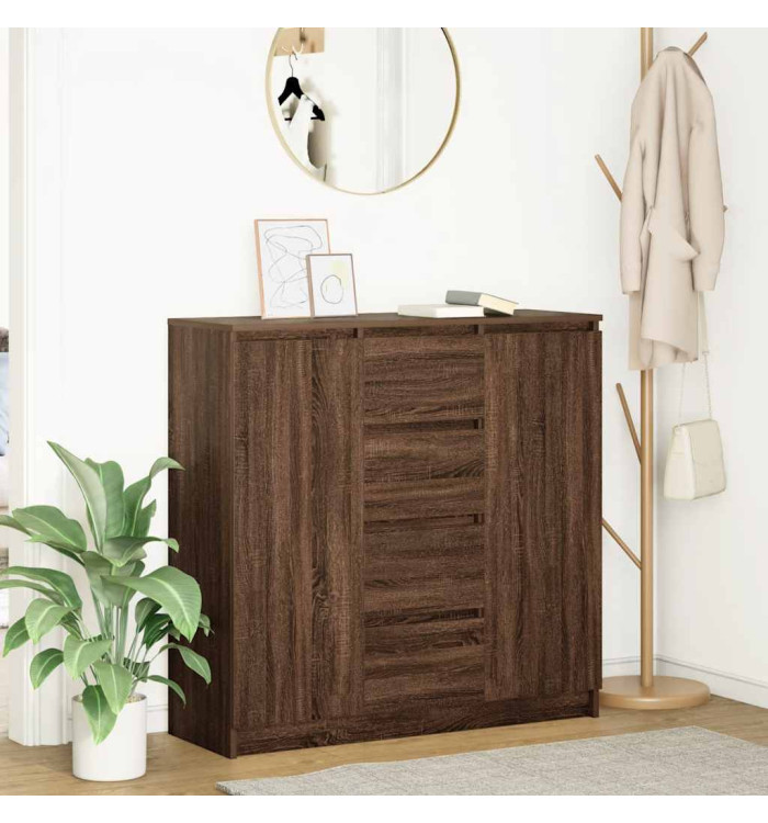 Buffet tiroirs chêne marron 100,5x35x98,5 cm bois d'ingénierie | Mobilier & Déco