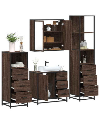Ensemble de meubles de salle de bain 4 pcs chêne marron | Mobilier & Déco