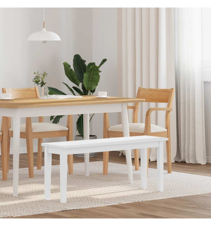 Banc 110 cm blanc bois massif caoutchouc | Mobilier & Déco