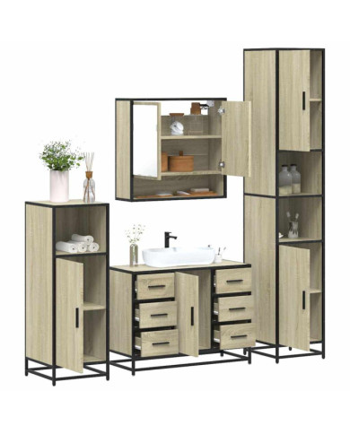 Ensemble de meubles de salle de bain 4 pcs chêne sonoma | Mobilier & Déco