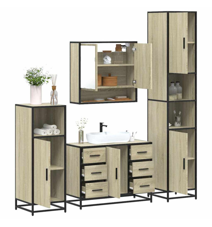 Ensemble de meubles de salle de bain 4 pcs chêne sonoma | Mobilier & Déco