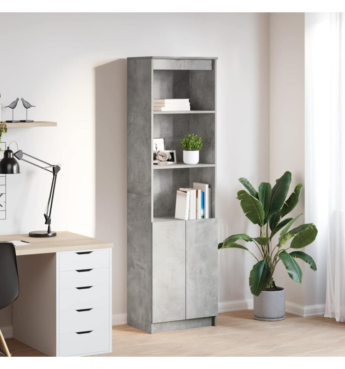 Buffet haut gris béton 50x35x180 cm bois d'ingénierie | Mobilier & Déco
