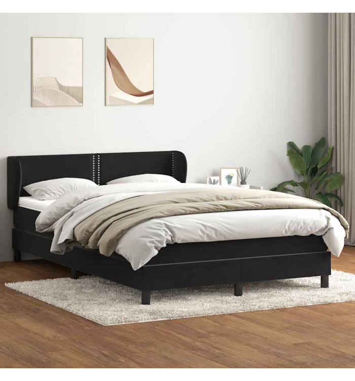 Sommier à lattes de lit avec matelas noir 160x210 cm velours | Mobilier & Déco