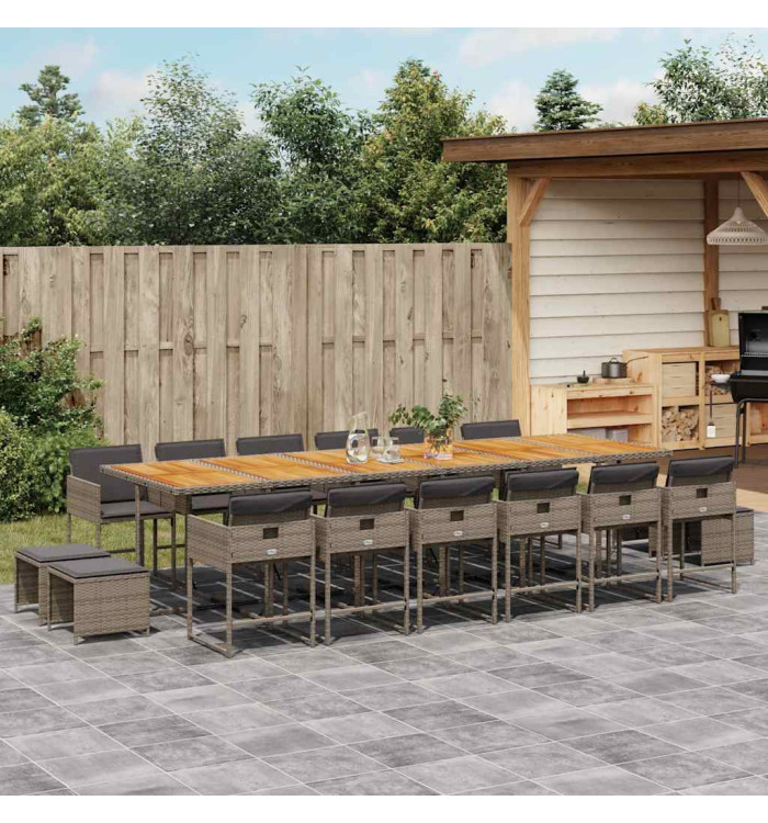Ensemble à manger de jardin 17 pcs et coussins résine tressée | Mobilier & Déco