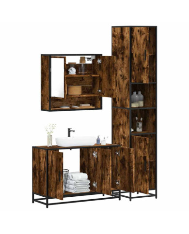 Ensemble de meubles de salle de bain 3 pcs Chêne fumé | Mobilier & Déco