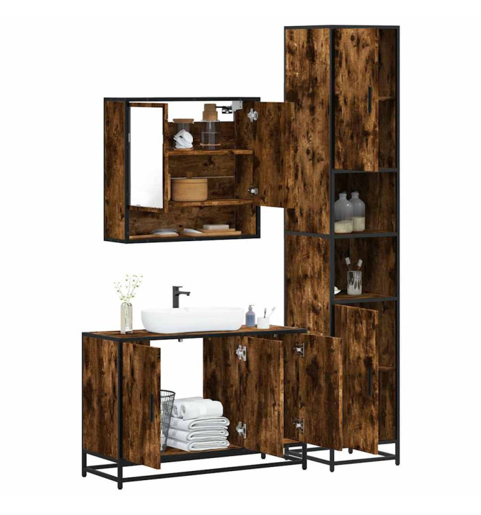 Ensemble de meubles de salle de bain 3 pcs Chêne fumé | Mobilier & Déco