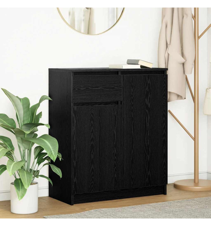 Buffet avec tiroir chêne noir 71x35x84 cm bois d'ingénierie | Mobilier & Déco