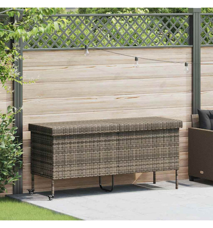 Boîte de rangement de jardin et roues gris résine tressée | Mobilier & Déco