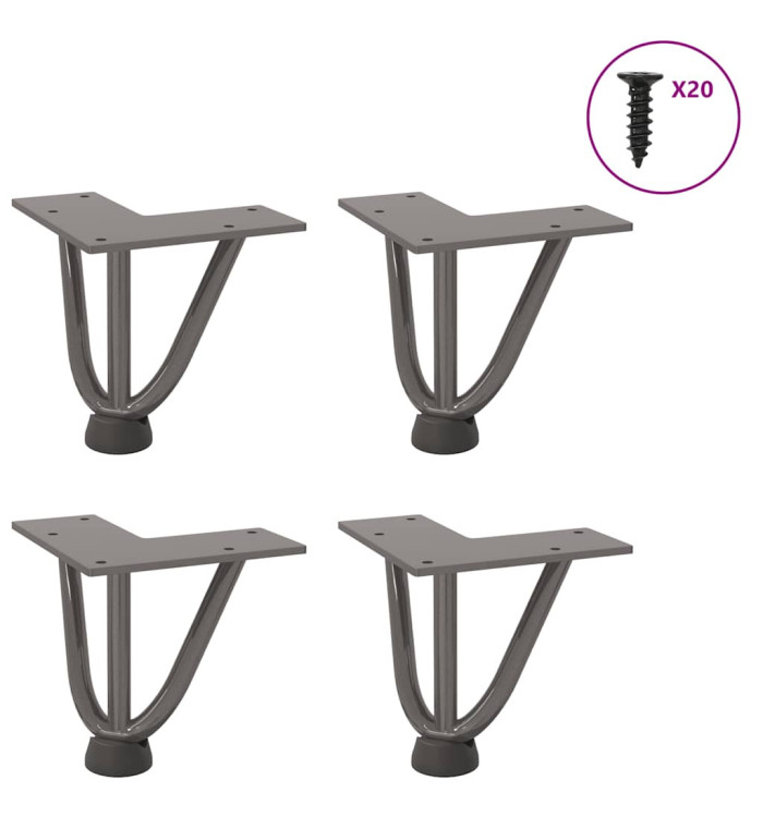 Pieds en épingle à cheveux pour table basse 4 pièces Acier naturel 10 cm Acier massif | Mobilier & Déco