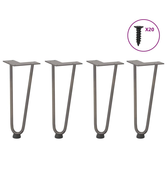Pieds en épingle à cheveux pour table basse 4 pièces Acier naturel 30 cm Acier massif | Mobilier & Déco