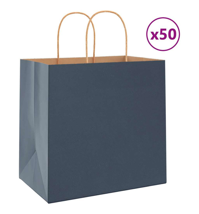 Sacs en papier 50 pcs avec poignées bleu 26x17x25 cm | Mobilier & Déco