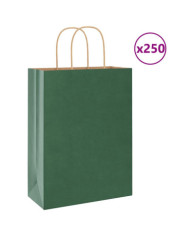 Sacs en papier 250 pcs avec poignées vert 26x12x35 cm | Mobilier & Déco