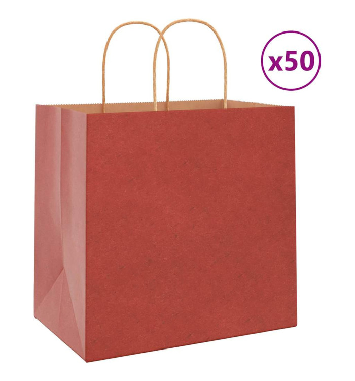 Sacs en papier 50 pcs avec poignées rouge 26x17x25 cm | Mobilier & Déco