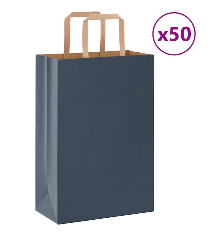 Sacs en papier 50 pcs avec poignées bleu 21x11x31 cm | Mobilier & Déco