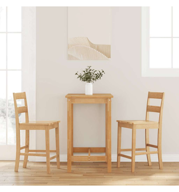 Tabourets de bar 2 pcs naturel bois massif d'hévéa | Mobilier & Déco